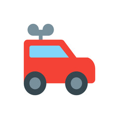 Poster - Illustration of a red toy car with a blue window and a gray wind up key on top with a white background