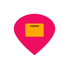 Poster - Pink location pin with a yellow shopping bag icon indicating a nearby retail store or delivery point