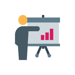 Poster - Illustration of a person presenting a bar graph on a presentation board with a simple and flat design