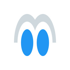 Poster - Abstract representation featuring two blue circles beneath a curved gray shape on a white background view