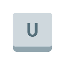 Illustration of a gray keyboard key with rounded corners displaying the uppercase letter u in dark gray color