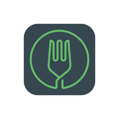 Poster - Green fork icon inside a circle on a rounded square background representing food and dining concept design