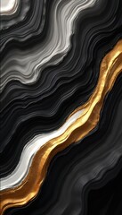 Poster - Abstract illustration with black white gold brushstrokes. Modern art wave digital design for card website. Gold wave pattern, luxury look with black and white colors. Elegant creative background.