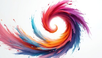 Fototapete - Multicolored abstract twisted brush stroke. Bright curl, artistic spiral, dynamic flow of paint colors. 3D rendering illustration on white background. Modern creative design with smooth shapes.