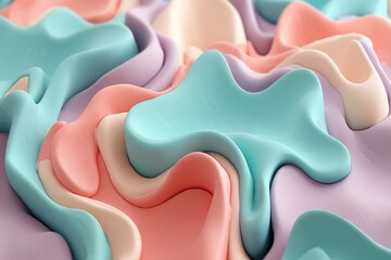 Poster - An abstract pastel background with flowing organic shapes in soft pink, blue and lavender, creating a smooth, dreamy and visually appealing surface texture.
