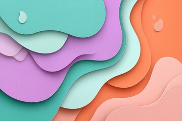 Poster - Abstract colorful wavy background with paper cut style and pastel color scheme, creating a visually appealing and modern design, perfect for various creative projects.