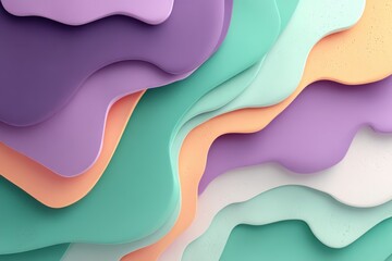 Poster - A soft, textured 3D render in layered pastel shades of purple, green, and peach, creating a modern and calming abstract art piece for backgrounds or designs.