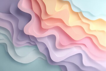 Fototapete - Abstract pastel layered paper cut background with soft, flowing shapes and gradients, creating a serene and dreamy effect with vibrant, color transitions.