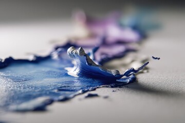 Poster - Macro photograph of thick blue, purple, and grey artist's oil paints on canvas creating unique textures, depth and a striking abstract design, and artistic impression.
