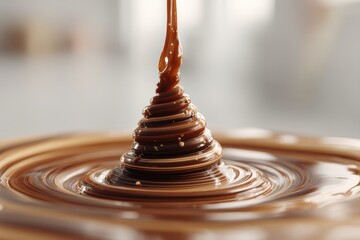 Poster - An irresistible and visually appealing shot of molten chocolate being poured creating spirals, a tempting treat for chocolate lovers and pastry enthusiasts, with a smooth texture.