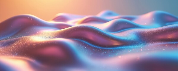 Fototapete - Abstract iridescent liquid flows. Wavy shapes, colorful vibrant gradients of light. Texture features smooth curves bends, with sheen shimmer of glossy surface. Digital art 3d render.