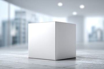 Poster - a minimalist white cube standing elegantly in a modern office space, the soft, natural light from th
