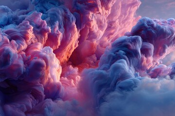 Poster - A captivating spectacle of vividly colored clouds ablaze in shades of pink, blue, and purple, creating an ethereal and otherworldly atmosphere at twilight.