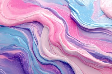 Fototapete - An abstract and visually striking swirl of vibrant pastel colors, creating a dynamic and ethereal texture with a mesmerizing blend of pink, blue, and lavender tones.