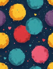 Leinwandbilder - Seamless colorful circles pattern on dark blue backdrop, grunge effect. Illustration for prints, textile, wallpaper, modern design. Vibrant, artistic composition with playful energy and unique style.