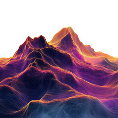 Poster - Vivid neon line mountains on a bright transparent background showcasing digital landscape artistry, Neon Line Mountains on transparent background Digital Landscape Art
