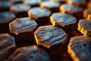 Poster - Close-up view of intricate hexagonal wooden shapes.