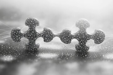 Poster - Close-up view of interconnected puzzle pieces in grayscale.