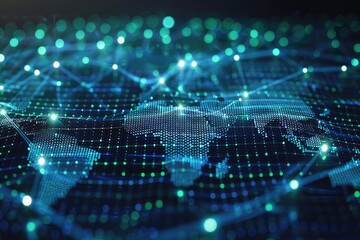 Fototapete - Global network connection design with glowing points.