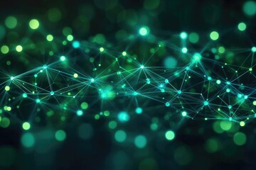 Fototapete - Abstract digital network pattern with glowing teal dots.