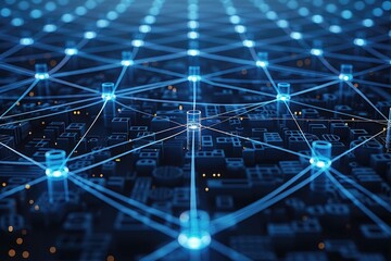 Fototapete - Complex network structure with glowing points.