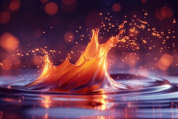 Poster - Fiery liquid splash on a dark surface.