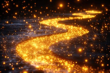 Poster - Golden, glowing river winding through a dark night sky.