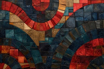 Poster - Intricate wooden mosaic design with vibrant colors.