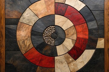 Poster - Circular design of diverse wooden panels arranged in concentric circles.