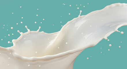 Poster - Splashing milk with droplets on a light blue background creating a dynamic and refreshing composition