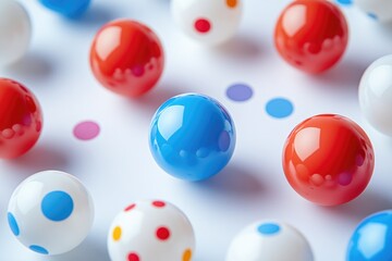 Poster - colorful, glossy spheres in a geometric pattern on a light background.