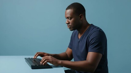 Person typing on a computer keyboard focused on technology and work