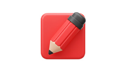 Leinwandbilder - A red pencil with a black eraser lying diagonally on a red square with rounded corners on white