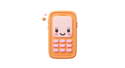 Poster - Cartoon cell phone with a cute face and pink buttons on a white background in a rendered style