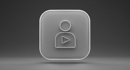 Poster - A frosted glass icon of a person with a play button on a gray background in a studio shot