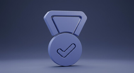 Poster - Blue medal with check mark on a blue background in a studio setting with soft lighting effect