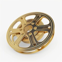 Poster - Gold-toned vintage film reel, digitally rendered.