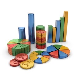 Poster - Colorful graphical representations of financial data and progress.