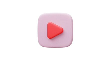 Poster - Isolated render of a pink rounded square with a red play button on a white background studio shot