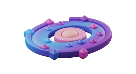 Poster - A rendered image of a circular platform with a raised center and geometric shapes around the edge