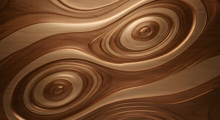Poster - Abstract Woodgrain Topography with Concentric Ripples and Fluid Curves Creates a Serene and Organic Visual Experience