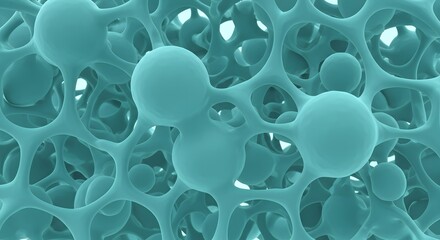 Poster - Intricate light blue cellular structure illustration creating a captivating visual, reminiscent of microscopic organic formations with connected spheres