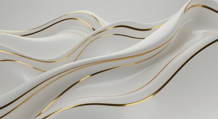 Poster - Elegant flowing wave pattern in pristine white with sophisticated golden accents creates luxurious and opulent aesthetics for design projects