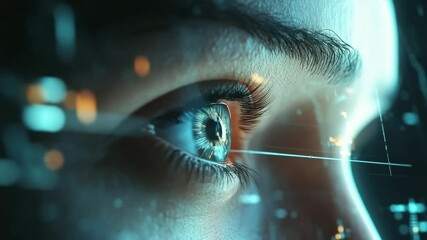 Poster - Close-up of Human Eye with Digital Overlays and Futuristic Elements