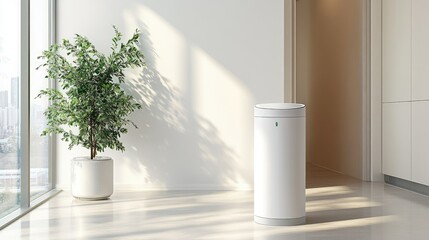 Poster - Compact sensor bin near a utility closet in a well-lit hallway with smart home technology