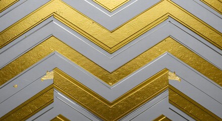 Poster - Geometric chevron pattern with textured gold and silver, featuring subtle depth and imperfect artisanal detailing creating a modern design element