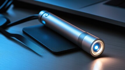 Poster - Modern torch on a charging mat with minimalistic desk setup in the background