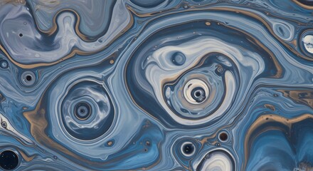 Poster - Serene fluidity, an abstract blend of blues and whites, reminiscent of agate formations, with ethereal swirls and hypnotic, circular patterns