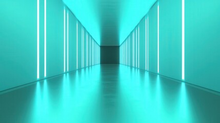 Fototapete - Abstract Futuristic Cyan Neon Lit Tunnel Corridor