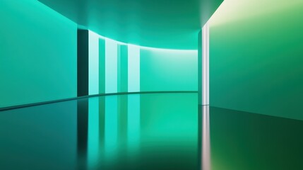 Fototapete - Abstract Green And Blue Neon Lit Modern Interior Architecture
